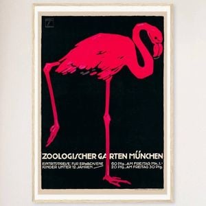 Galrie Munich Zoo Vintage Pink Flamingo Poster by Ludwig Holhwein for Home Decor, Wood Frame, A1 60 x 84cm (23 x 33inch)