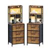 Ufurniture 2 Pcs LED Nightstand with Charging Station, 3 Drawers, 4 Shelves, Black/Brown