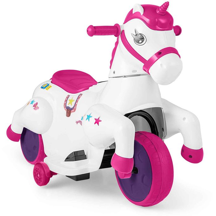 Costway 12V Unicorn Ride on Motorcycle Toy Car Pony Training Wheels White