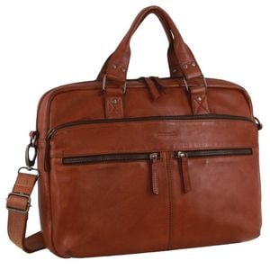 Pierre Cardin Multi-compartment Leather Laptop Shoulder Bag 43x31cm Cognac
