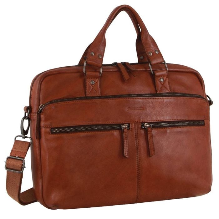 Pierre Cardin Multi-compartment Leather Laptop Shoulder Bag 43x31cm Cognac