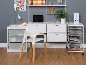 study table with shelving units