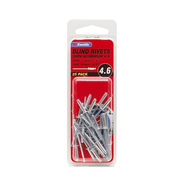 Zenith Blind Rivet Open Alum 1/8"D x 3/8"G  25pk