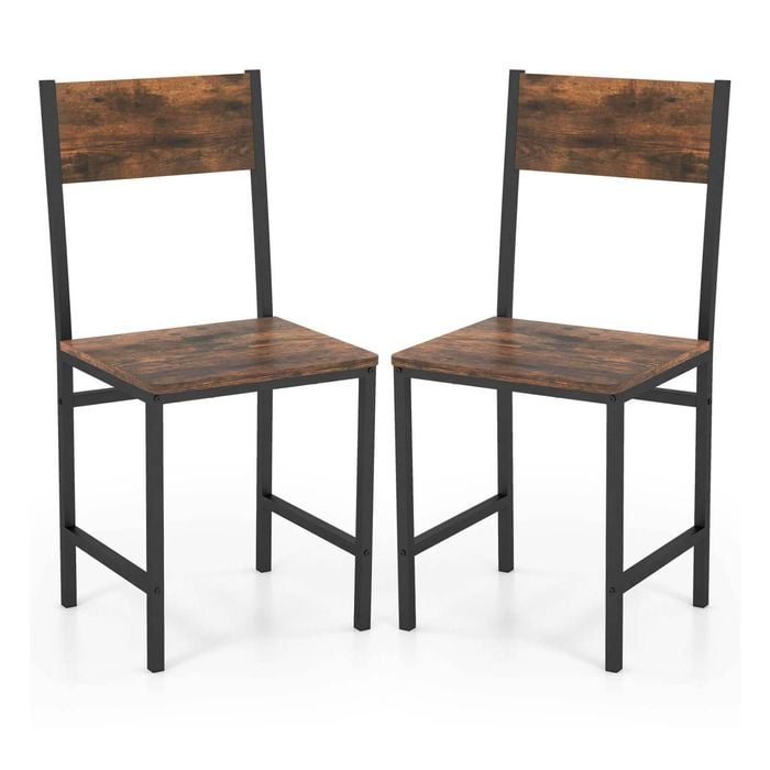 Costway 2pcs Farmhouse Dining Chairs Metal Frame Accent Chairs Kitchen