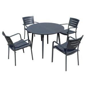 FurnitureOkay Cove 5-Piece Aluminium Outdoor Dining Setting - Charcoal