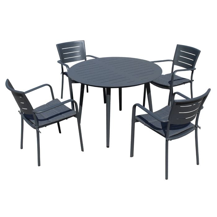 FurnitureOkay Cove 5-Piece Aluminium Outdoor Dining Setting - Charcoal