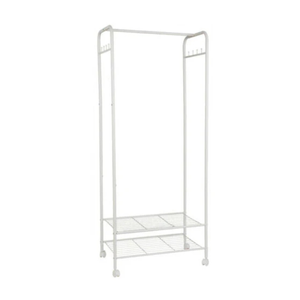 P&P White Metal Rolling Clothes Rack With Dual Wire Shelves