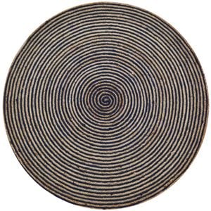 Handwoven Round Jute Rug-Spiral 6009-Natural/Navy-120x120cm