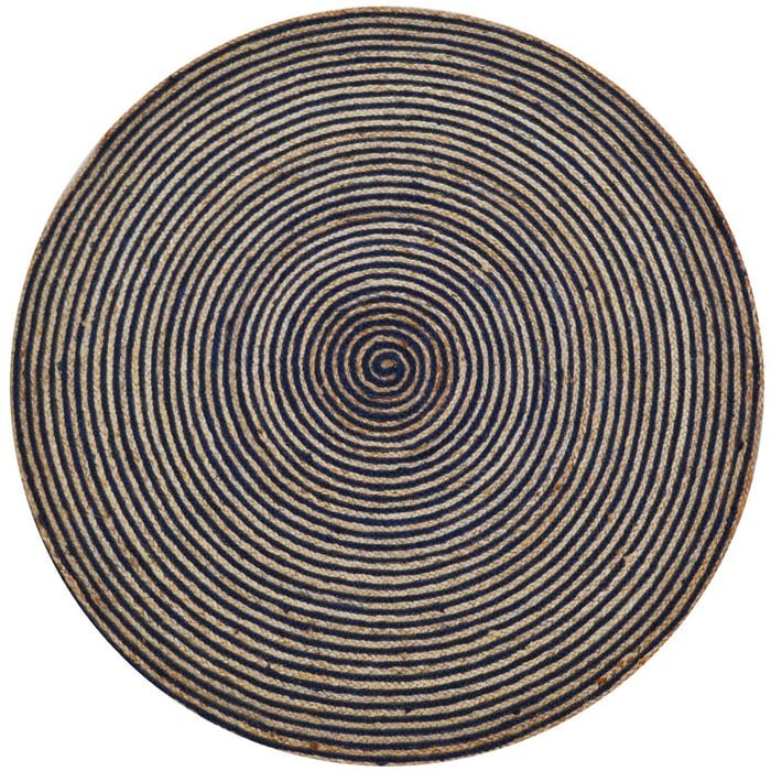Handwoven Round Jute Rug-Spiral 6009-Natural/Navy-120x120cm