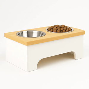 Paws and Willow Medium White/Natural Double Modern Wooden Dog Feeder