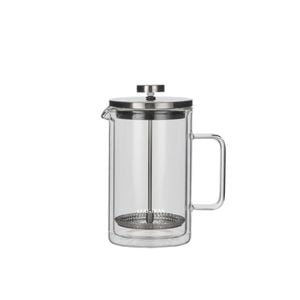 Leaf & Bean Double Wall Glass Plunger 4 Cups Clear & Silver 14x9.5x18.8cm