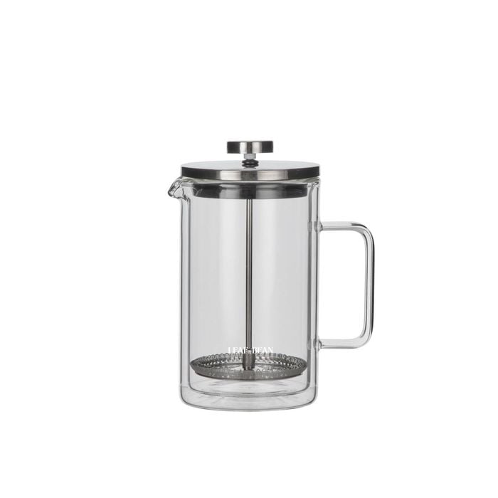 Leaf & Bean Double Wall Glass Plunger 4 Cups Clear & Silver 14x9.5x18.8cm