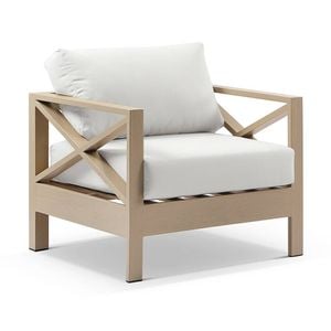 Kansas 1 Seater Lounge Arm Chair Light Oak & Olefin White Cushions