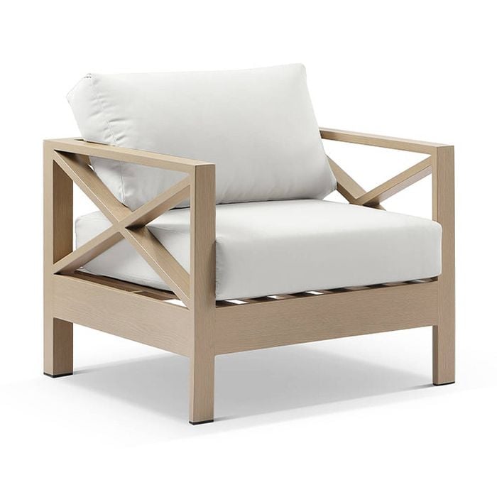 Kansas 1 Seater Lounge Arm Chair Light Oak & Olefin White Cushions