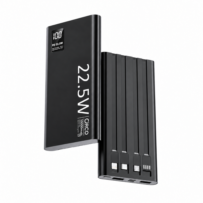 Veloreo Portable Charger 10,000mAh 22.5W Power Bank Fast Charging Iphone 16 15 14 Type C Lightning Black