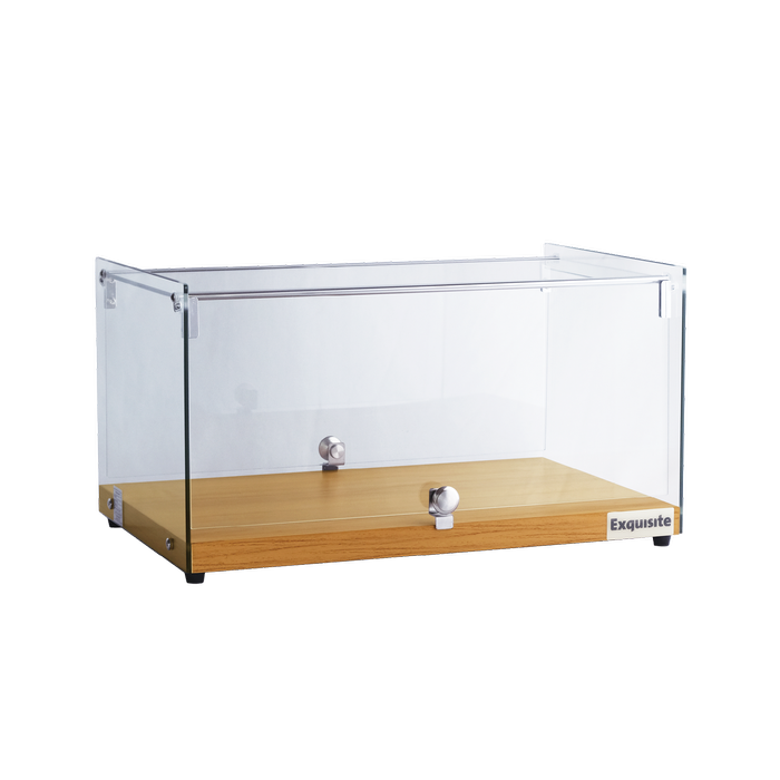 Exquisite One Tier Flat Glass Ambient Cake Display – Natural Oak Colour