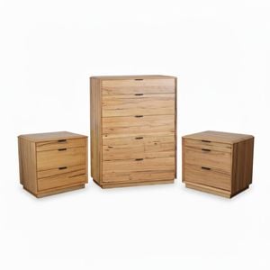 Japandi 3pc Set Bedside Table Tallboy Natural Oak