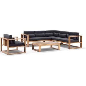 Santorini Package B Outdoor Aluminium Corner Modular Lounge In Teak Look Finish