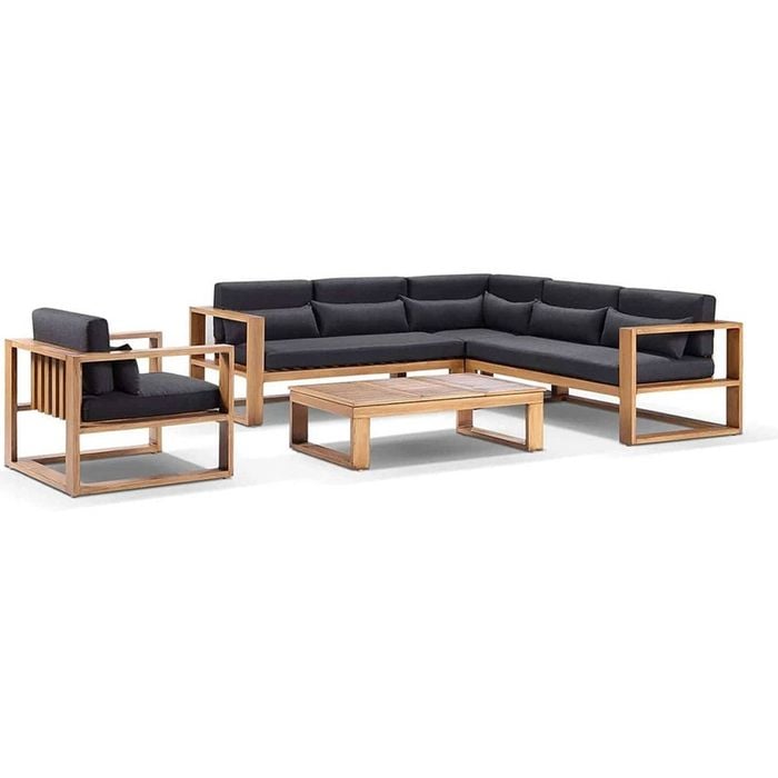 Santorini Package B Outdoor Aluminium Corner Modular Lounge In Teak Look Finish
