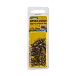 Zenith 6g x 20mm Hinge-long Thread Timber Screws - 40 Pack