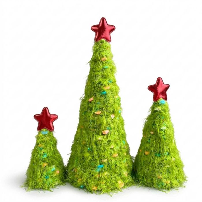 P&P Multicolour Worsted Fabric Christmas Desk Tree Set of 3 Tabletop Holiday Decor