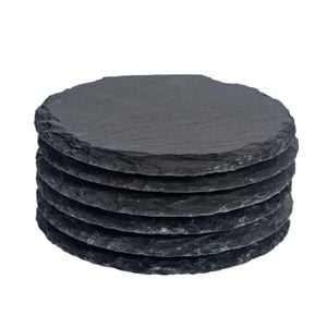 Argon Tableware 10cm Round Slate Coasters - Set Of 6 Drink Coasters Stone Natural Slate Drink Placemats Mug Glass Cup Mats