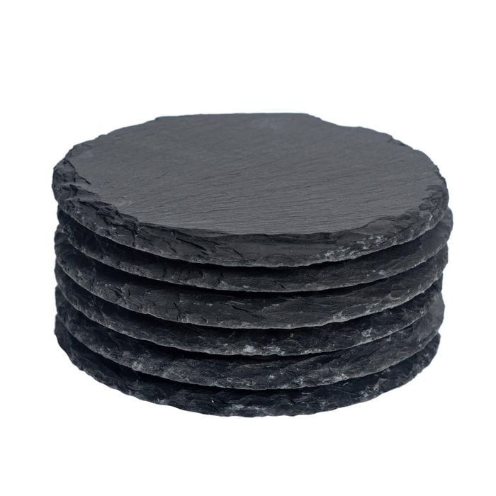 Argon Tableware 10cm Round Slate Coasters - Set Of 6 Drink Coasters Stone Natural Slate Drink Placemats Mug Glass Cup Mats