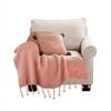 SOGA Pink Knitted Throw Blanket with Tassel Fringe