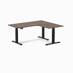 Desky L-shape Sit To Stand Jarrah Legno Melamine Desk 1600x1400mm - Right Return Height Adjustable Matte Black Leg