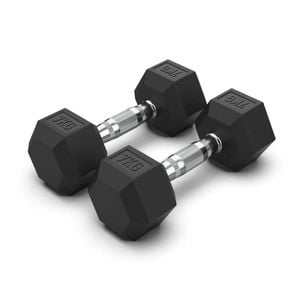 2 Pack of 7kg Dumbell - Total 14kg Hex Rubber Coat Iron Dumbells