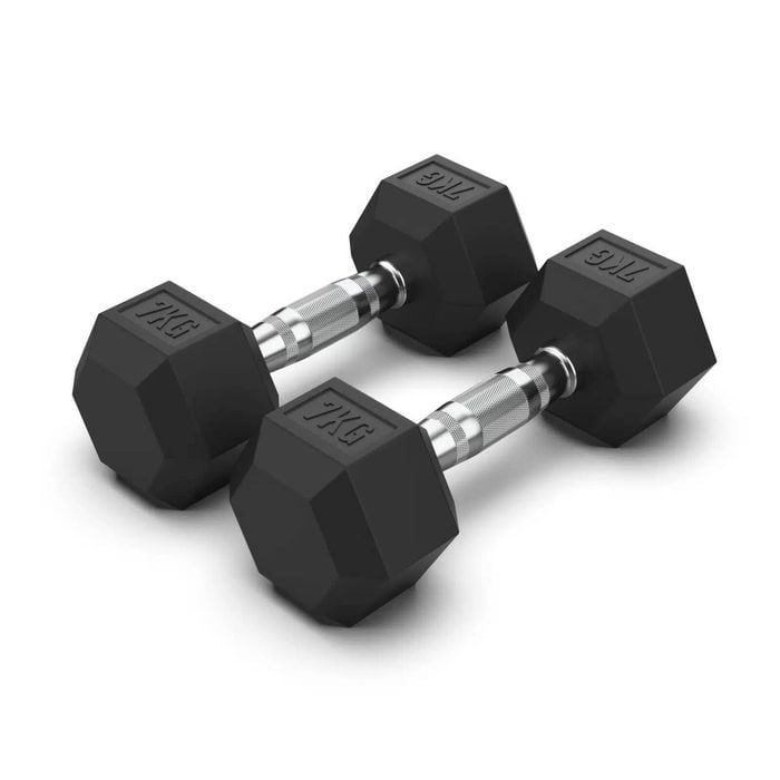 2 Pack of 7kg Dumbell - Total 14kg Hex Rubber Coat Iron Dumbells