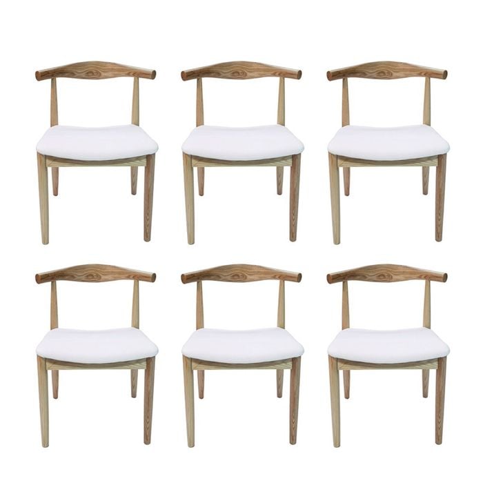 SK Designer Living | Pack of 6 | Replica Hans Wegner Elbow Chair CH20 - White & Natural