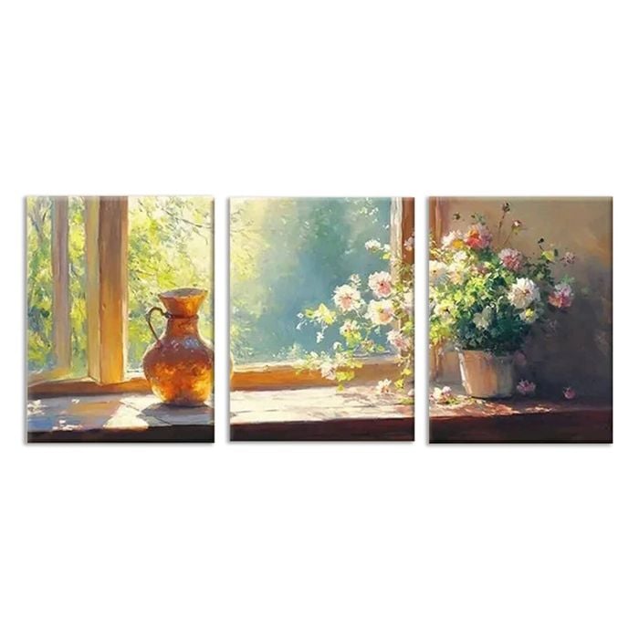 3pcs Mysterious Window Vase Print 100% Australian Made 3 x 40x60cm (Metal Print)