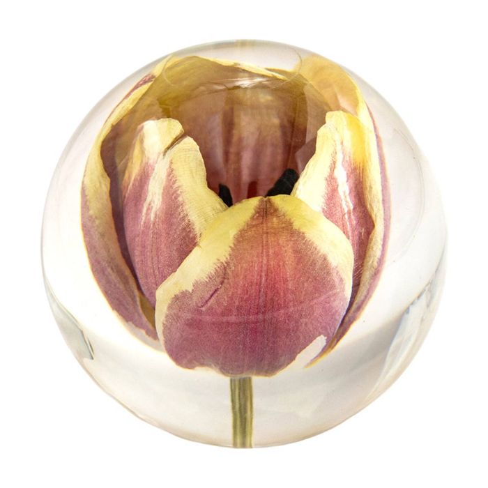 Leni Handcrafted Floral Resin Sphere W/ Real Tulip Flowers Clear 8x7.5cm