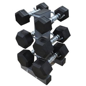 2.5-5-7.5kg Total 30kg 3 Pair Hex Rubber Dumbell Weight Set with YAX-8 Rack