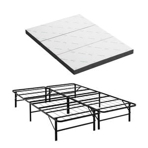 Giselle Folding Bed With Mattress Double Portable Foldable Guest Bed Bamboo Cover