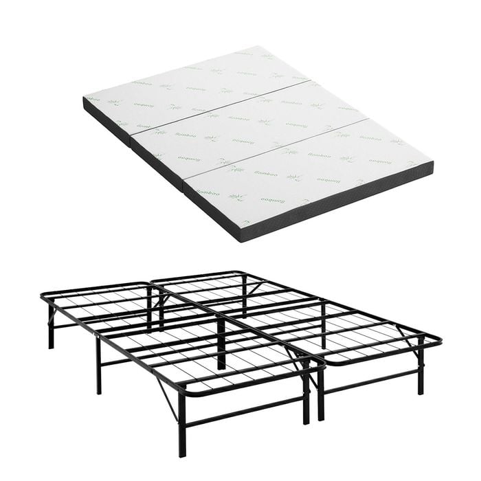 Giselle Folding Bed with Mattress Double Portable Foldable Guest Bed Bamboo Cover
