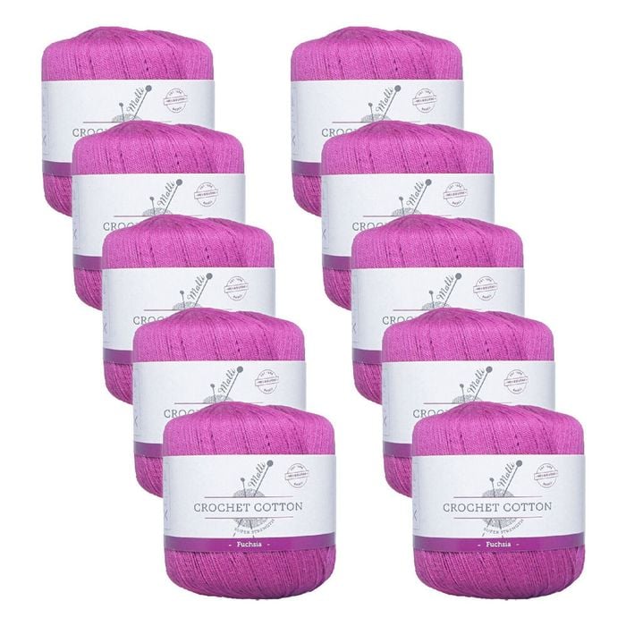 10pk Malli Super Strength 100% Cotton Crochet Knitting Yarn 3ply 50g Fuchsia