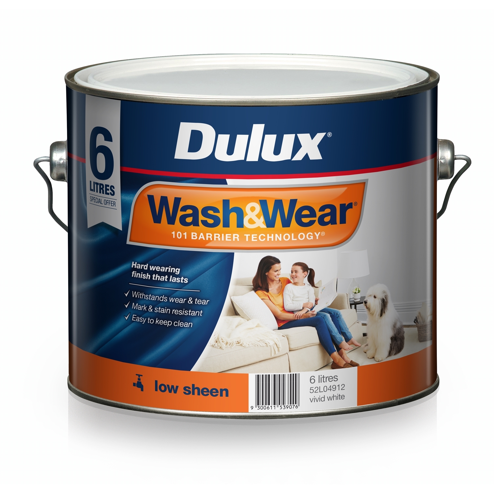 Dulux 6L Interior Paint Wash&Wear Low Sheen Vivid White product image