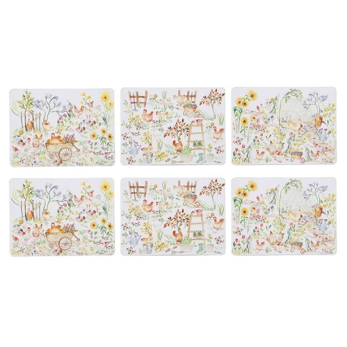 6pc Ashdene Garden Hens Rectangle Kitchen Dining Table Placemat 29x21.5cm