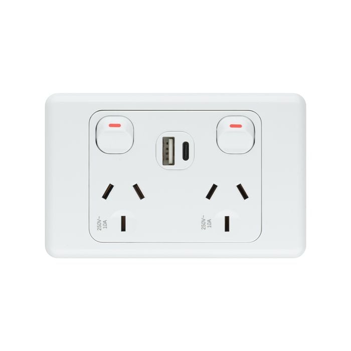 Arlec Double Power Point With USB A And C Charger