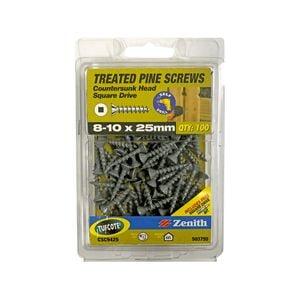 Zenith 8G x 25mm Tufcote® Square Drive Treated Pine Screw - 100 Pack