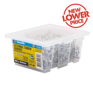 Zenith 8G x 25mm Galvanised Countersunk Rib Head External Timber Screws - 500 Pack