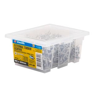Zenith 8G x 25mm Galvanised Countersunk Rib Head External Timber Screws - 500 Pack