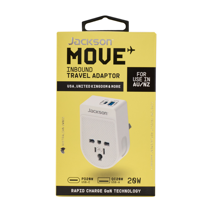 Jackson Move Inbound Travel Adaptor USA, UK & More PD20W w USB 1A 1C