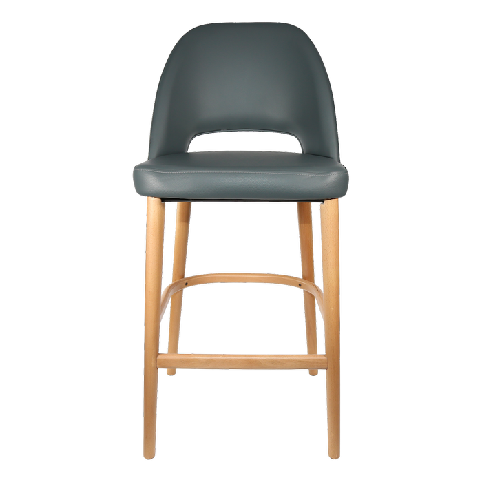 Durafurn 750mm High Anthracite Vinyl Semifreddo Bar Stool with Natural Beech Wood Legs