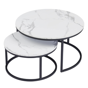 Nesting Coffee Table Faux Marble Small Round Coffee Tables - Tabletop White