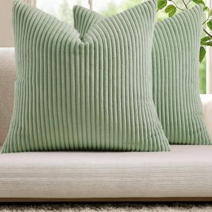 Gioia Casa 2-pack Corduroy Velvet European Pillowcases - 65cm X 65cm, Sage