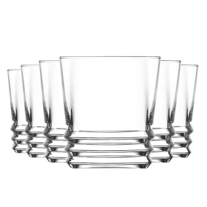 LAV Elegan Ridged Whisky Tumbler Glasses - 315ml - Pack of 6 Whiskey Glasses