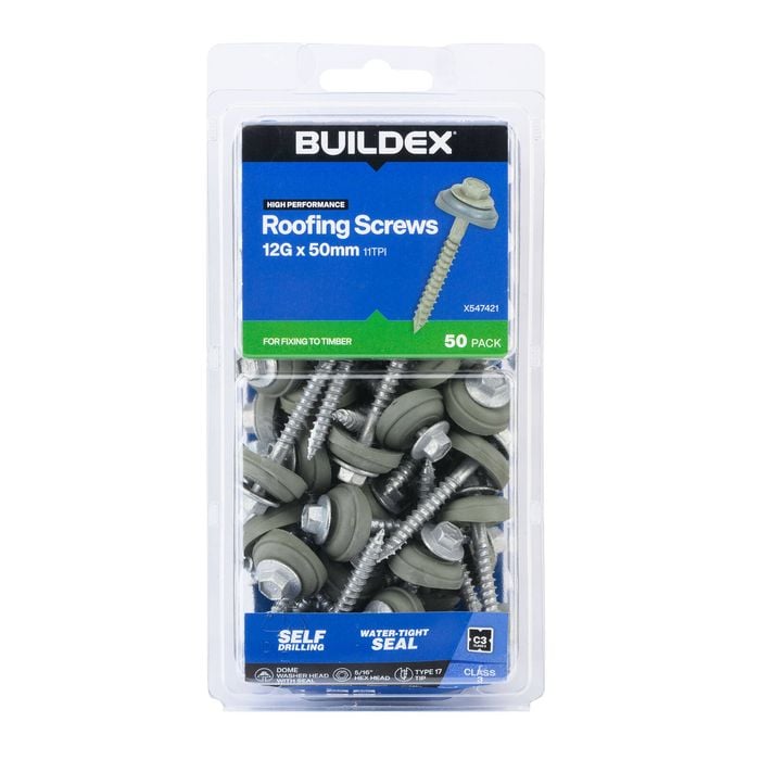 Buildex 12G x 50mm Class 3 Roofing Screws - 50 Pack